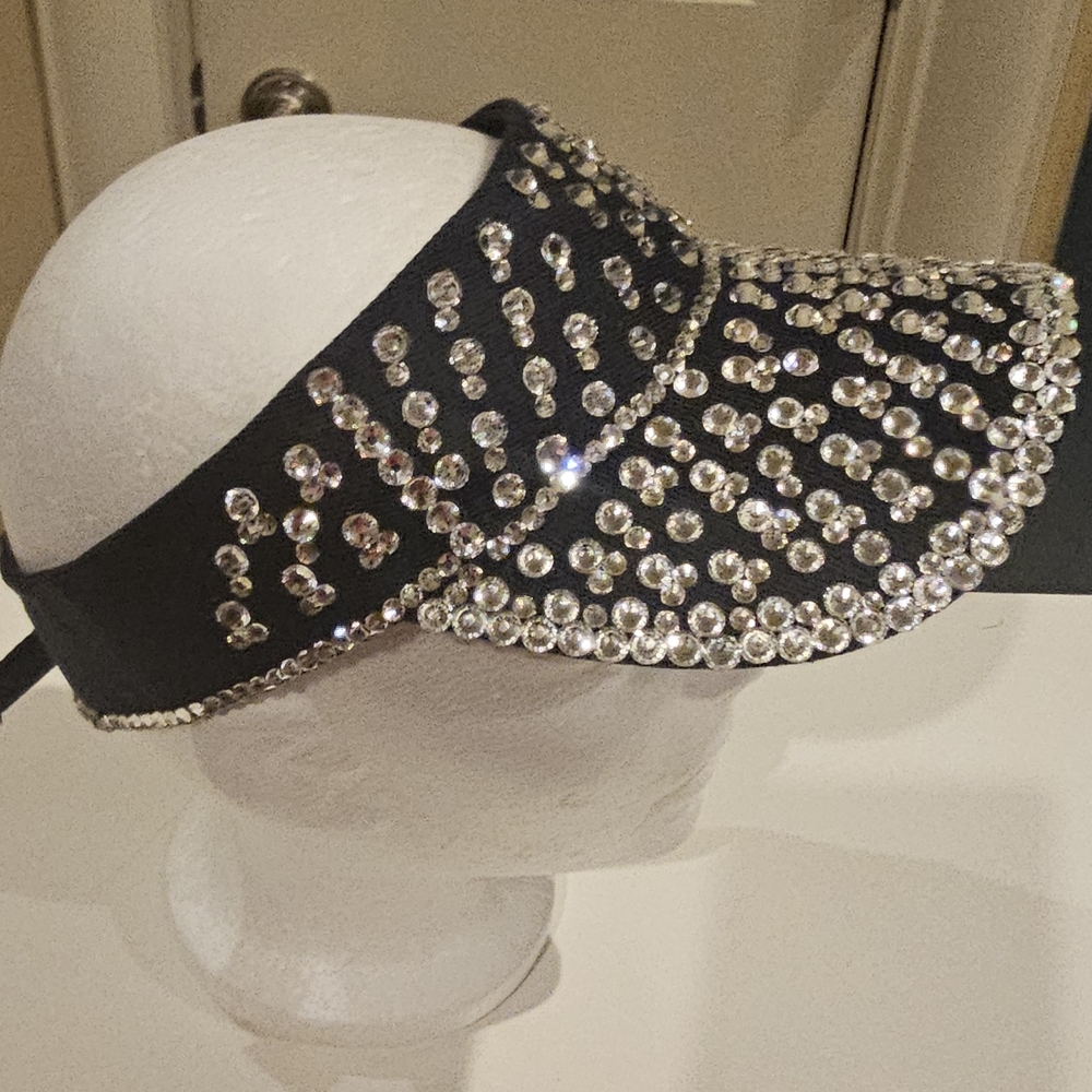 Crystal-Embellished Black Visor - Women's Sparkle Sun Hat